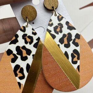 Leopard Print Wooden Earrings